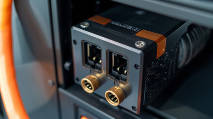 A detailed view of the AC adapter port providing an alternative power source for the radio.