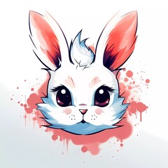 Hand drawn vector illustration of a cute rabbit head character. with a minimalist background. generative ai