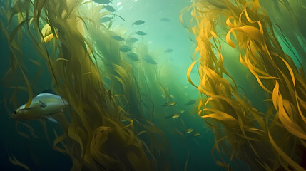 Fototapeta na wymiar Green algae background in nature, ocean bottom