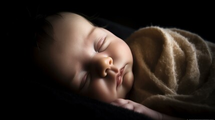 Peaceful Newborn Baby Sleeping Soundly Wrapped in Warm Blanket