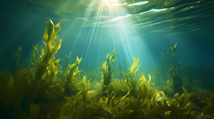 Obraz premium Green algae background in nature, ocean bottom