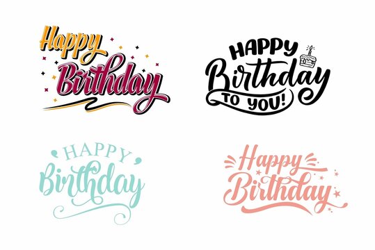 Greeting birthday party lettering with celebration hand drawn elements, decorative invitation card vector set. anniversary black and gold handwritten inscription