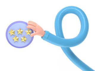 Transparent Backgrounds Mock-up. 3d five golden star review badge. gold positive customer experience illustration ,Supports PNG files with transparent backgrounds.long arms concept.
