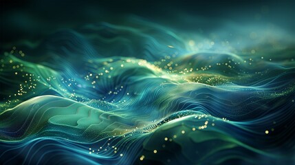 Abstract Blue Ocean Waves with Luminous Particles