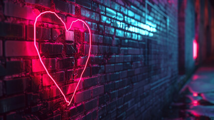 A neon sign in the shape of a broken heart flickers against a dark background symbolizing the fragmented relationships and disconnectedness brought on by our dependence on