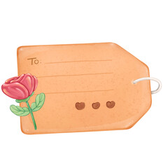 paper tag brown with red rose