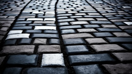 Fototapeta premium Dark Cobblestone Street Texture with Moody Lighting in Urban Setting