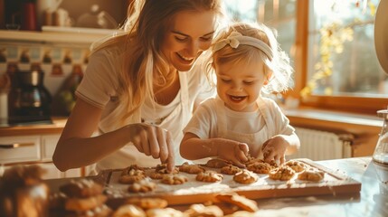 Happy Mother and Daughter Enjoying Baking Together in a Sunlit Kitchen