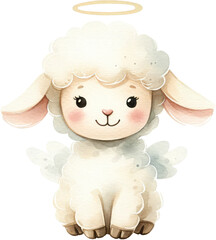 Fototapeta premium Watercolor Christian Easter Clipart. Christian Faith and Resurrection Art. Handmade Christian Easter Clipart for Spiritual Celebrations. Religious Easter Watercolor Jesus and Lamb with a Halo.