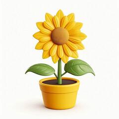 Obraz premium 3d render icon of sunflower in pot plastic cartoon generated AI