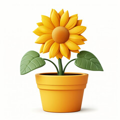 Obraz premium 3d render icon of sunflower in pot plastic cartoon generated AI