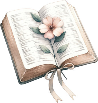 open book with flower and ribbon clip art preview