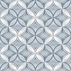 Seamless geometric pattern with silver and gray overlapping circles creating an elegant floral design. Concept of abstract art, modern design, and geometric patterns.
