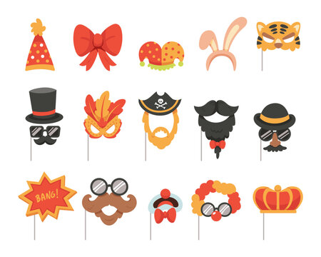 Photobooth party props vector illustration set