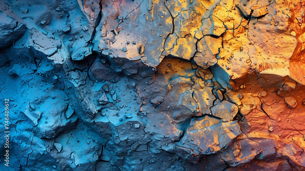 Aufkleber blue orange yellow abstract background toned rock texture background with copy space for design wide