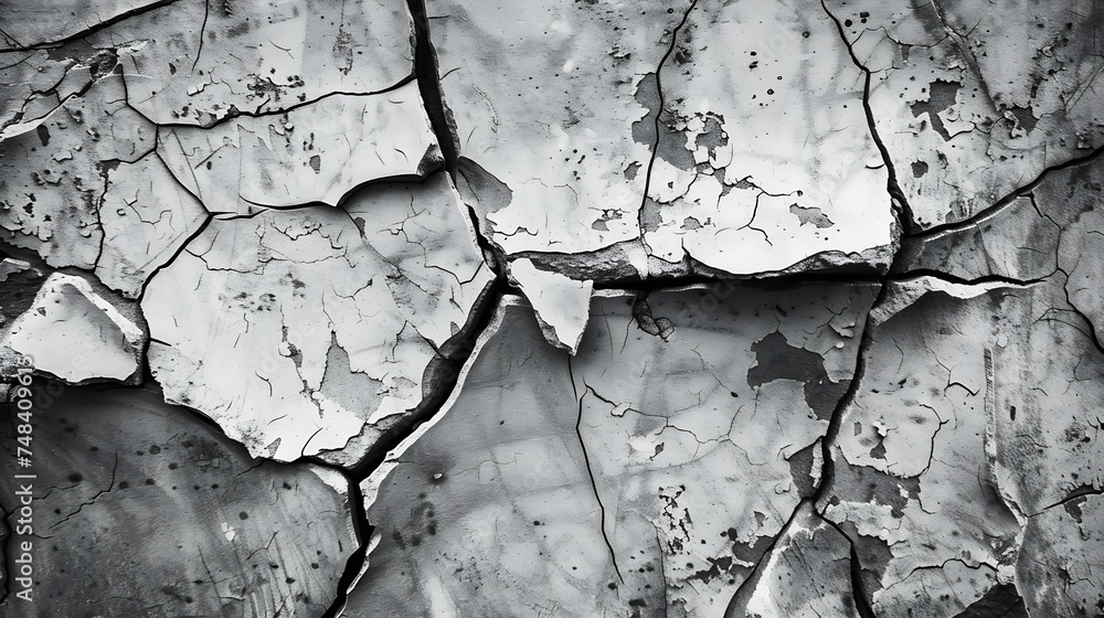 Aufkleber Black white grunge background Rock texture with cracks Stone wall background with copy space for text and design Web banner Dark gray rocky surface Closeup : Generative AI