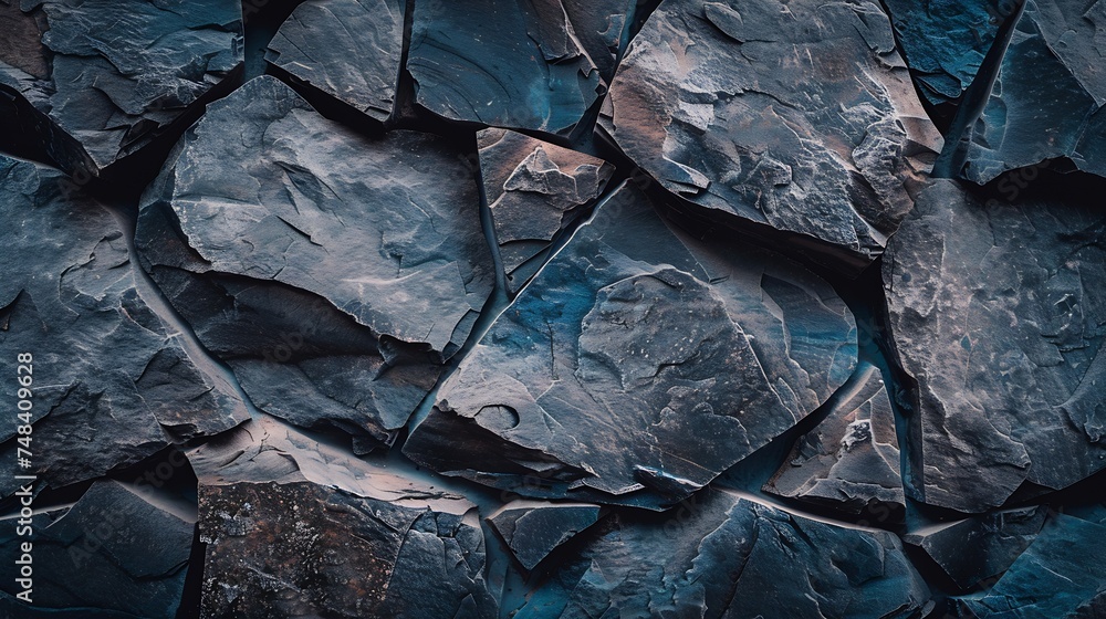Aufkleber Dark blue stone background Toned rock texture background with copy space for design Web banner : Generative AI