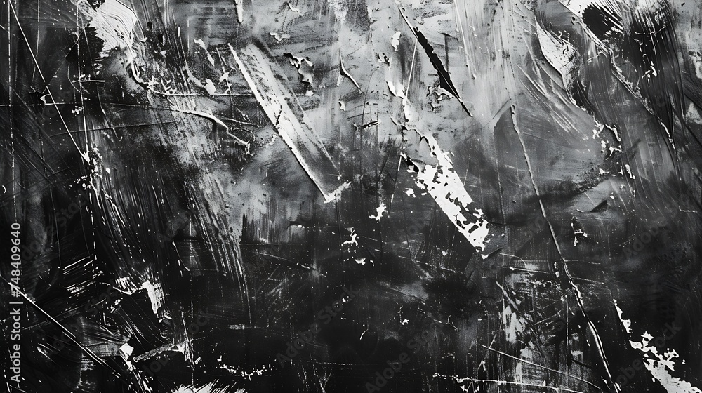 Aufkleber black white grunge texture old scratched metal damaged gray steel background with copy space for des