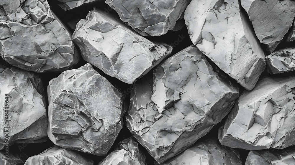 Aufkleber black white rock texture gray stone background with copy space for design wide banner website header