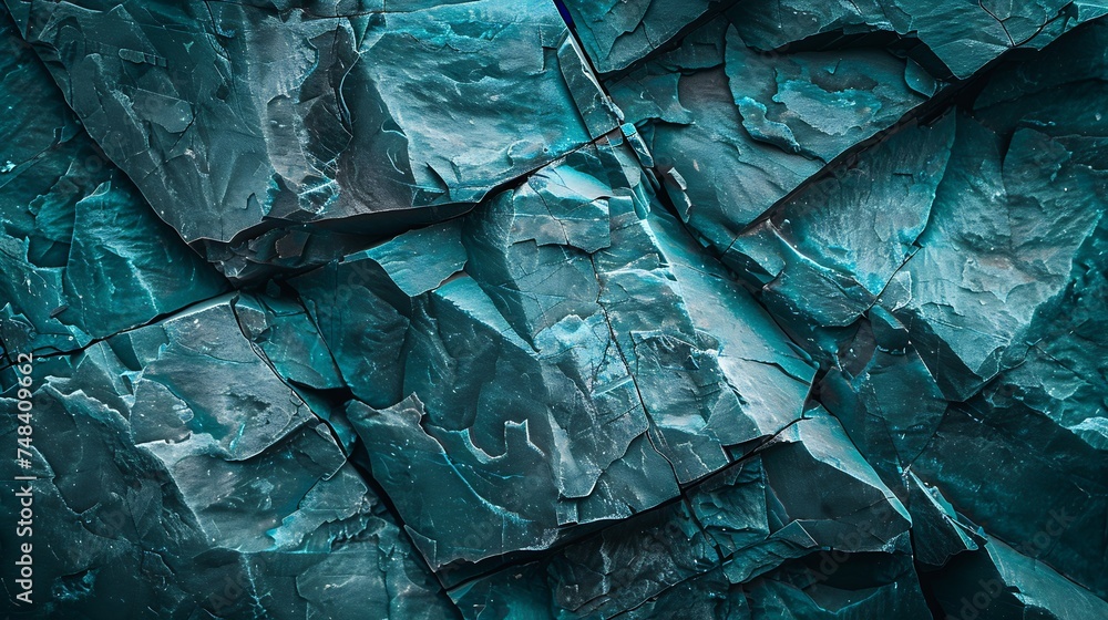 Poster blue green rock background dark turquoise toned mountain surface cracked closeup 3d effect modern co