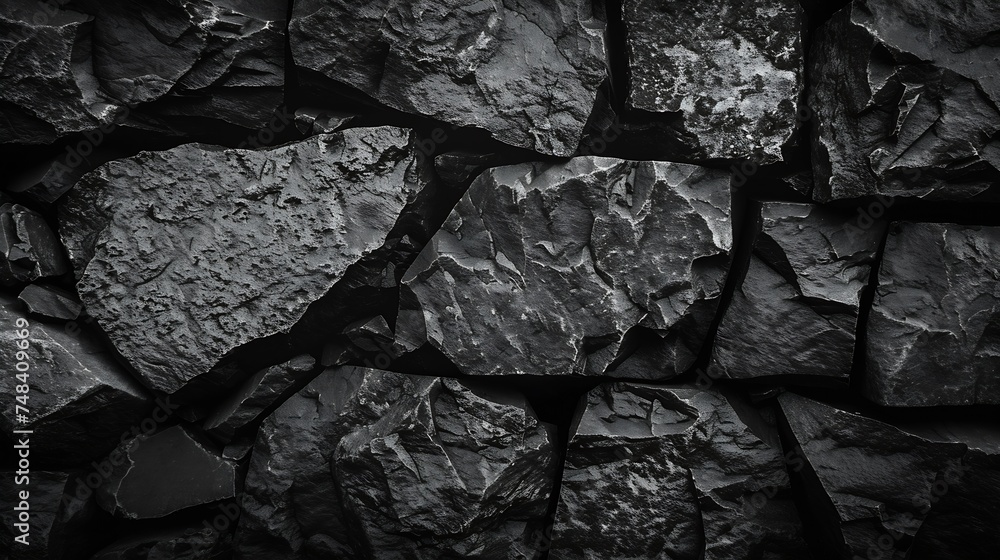 Poster black and white grunge rock texture dark stone background mountain surface texture closeup it looks 