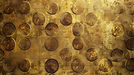 Background rusty metal texture brown and gold color with repeated circles Grunge metal texture with...