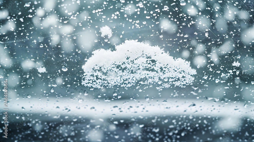 Fototapete snow background the texture of wet snow with drawing a snow cloud symbol with precipitation on winte