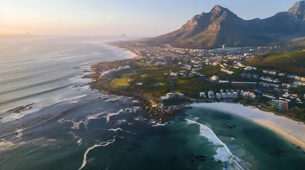 Badezimmer Foto Rückwand Camps Bay Beach, Kapstadt, Südafrika Aerial view of Camps Bay beach and Lions Head Mountain during the day Cape Town South Africa : Generative AI