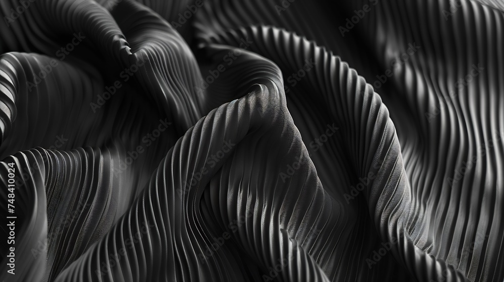 Poster soft wavy folds on the corduroy black white background durable ribbed fabric : generative ai