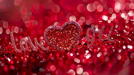 Bright red background with a lot of flying hearts and sparkles the frame and the inscription Love you Background for wedding cards Valentines Day birthday colorful romantic wallpaper : Generative AI