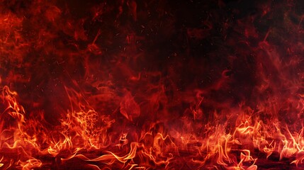 Black red abstract background Toned fiery red sky Flame and smoke effect Fire background with space for design Armageddon apocalypse spooky halloween inferno hell evil concept Wide ban : Generative AI - obrazy, fototapety, plakaty