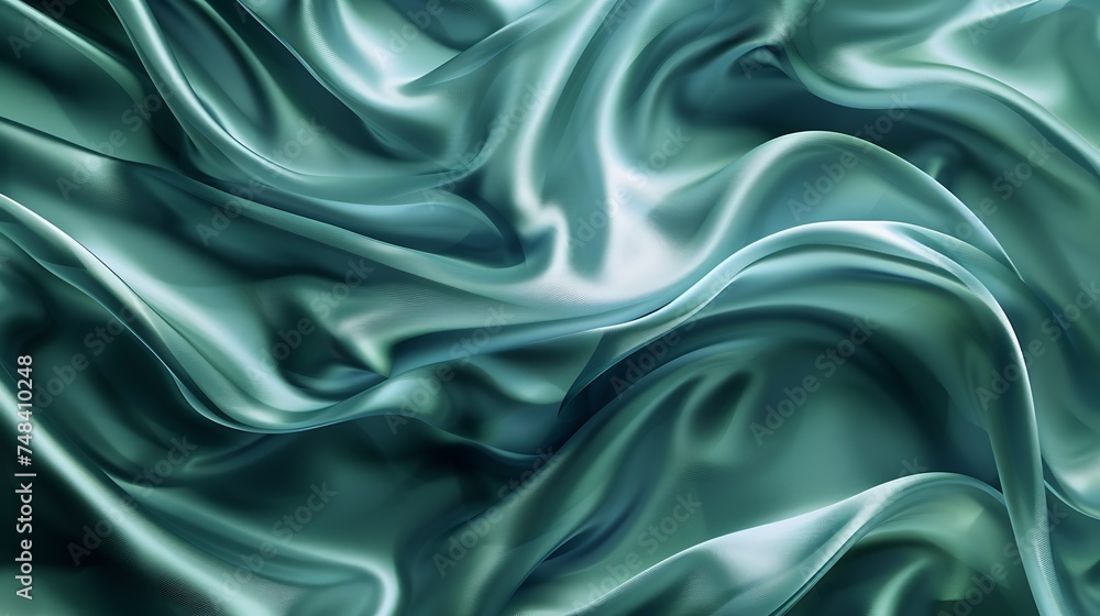 Poster beautiful blue green silk satin background wavy soft folds luxurious silky fabric backdrop with spac