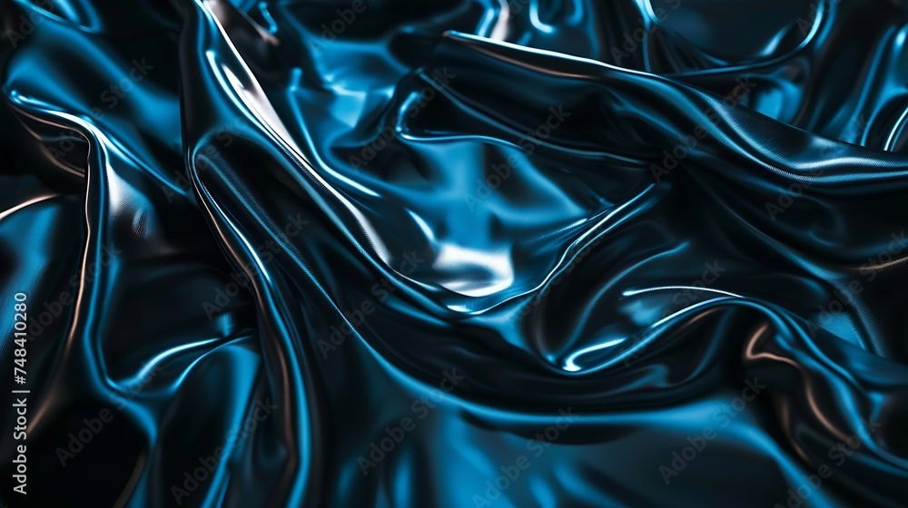 Aufkleber black blue silk satin dark elegant background with space for design soft folds wavy shiny smooth fab