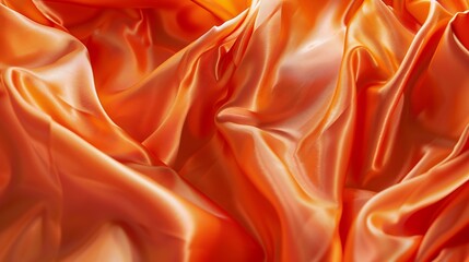 Obraz premium Orange silk satin curtain Bright luxury background for design Soft folds Shiny golden draped fabric Wavy lines Flowing Fluid liquid ripple effect Valentine Mothers day festive Fiery : Generative AI