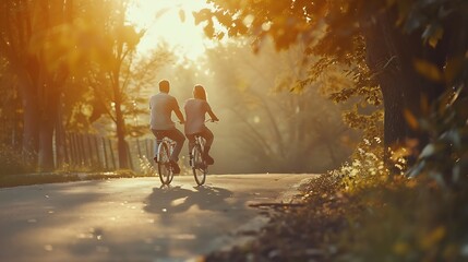Obraz na płótnie Canvas Couple of romantic lovers cycling caucasian people people love nature and lifestyle concept : Generative AI