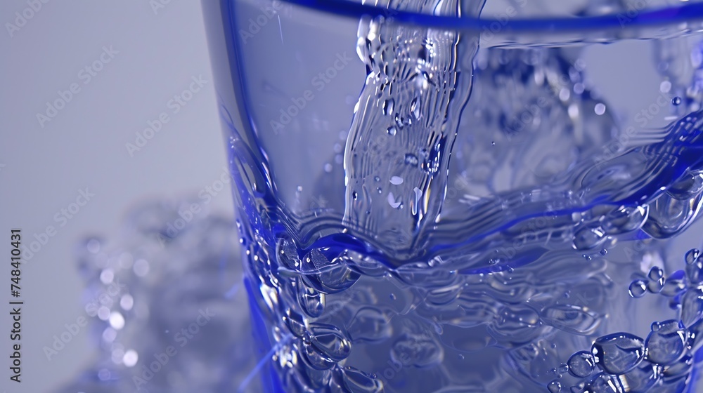 Poster beautiful texture of flow stream water closeup macro a stream of clean transparent water is poured i
