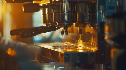 Espresso machine making coffee in pub bar restaurant : Generative AI