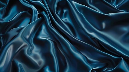 Abstract blue black background Blue silk satin texture background Beautiful soft wavy folds on shiny fabric Dark elegant background for your design : Generative AI - obrazy, fototapety, plakaty