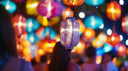 Colorful Lantern Festival at Yee Peng Festival North of Thailand new years Chiang Mai Thailand : Generative AI