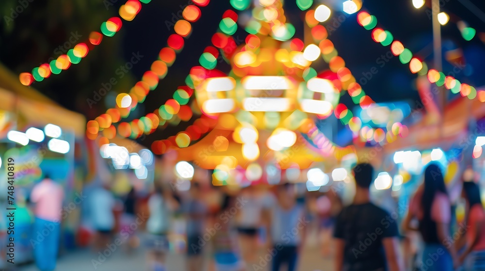 Poster abstract blur image of night festival on street background with bokeh : generative ai