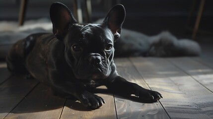 French Bulldog on the floor : Generative AI - obrazy, fototapety, plakaty