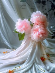 White beautiful flower wedding dress - ảnh cưới liên hoa - obrazy, fototapety, plakaty