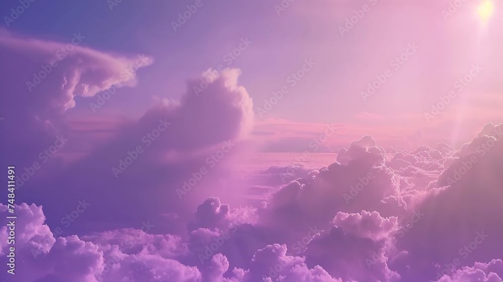 Aufkleber Purple sky with clouds Sunset Evening sky background with copy space for design Web banner Website header : Generative AI