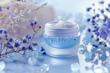 Face Skin care balance skin care cream. Skincare beauty cosmetic products: lip balm, skincare captivating lotion, moisturiser, skincare Natural skincare eye gel, Relaxation serum and erythema jar pot