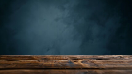 Wooden table with dark gray blurred background : Generative AI