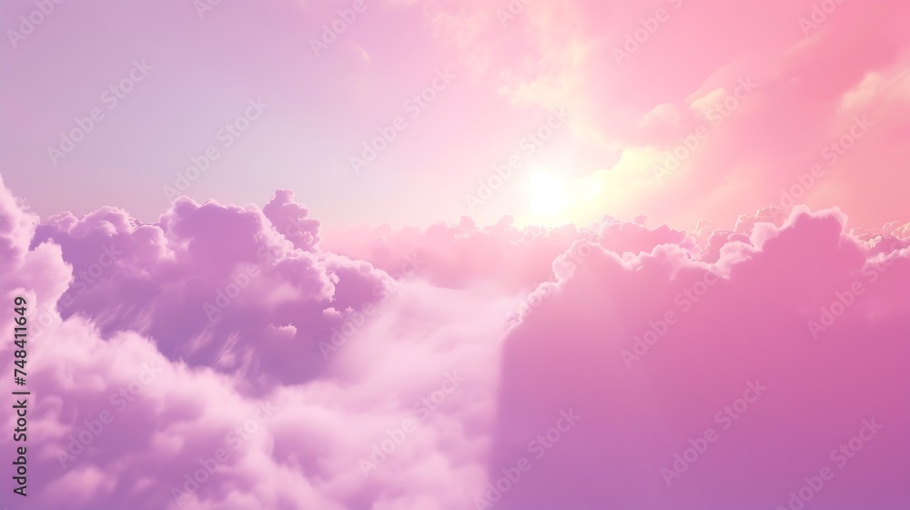 Aufkleber Purple pink sky with clouds Background with copy space for design : Generative AI