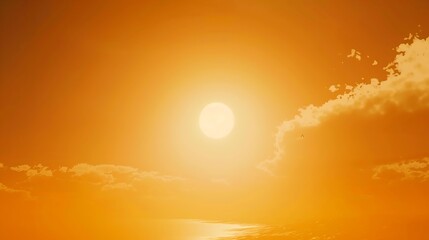 Bright big sun and Fiery orange sunrise Dramatic golden sky at the nature background : Generative AI