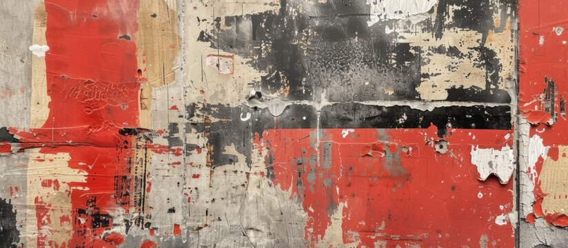 A gritty, grungy urban street poster featuring a red and black wall with peeling paint. The raw paper texture adds to the weathered and worn aesthetic of the scene.