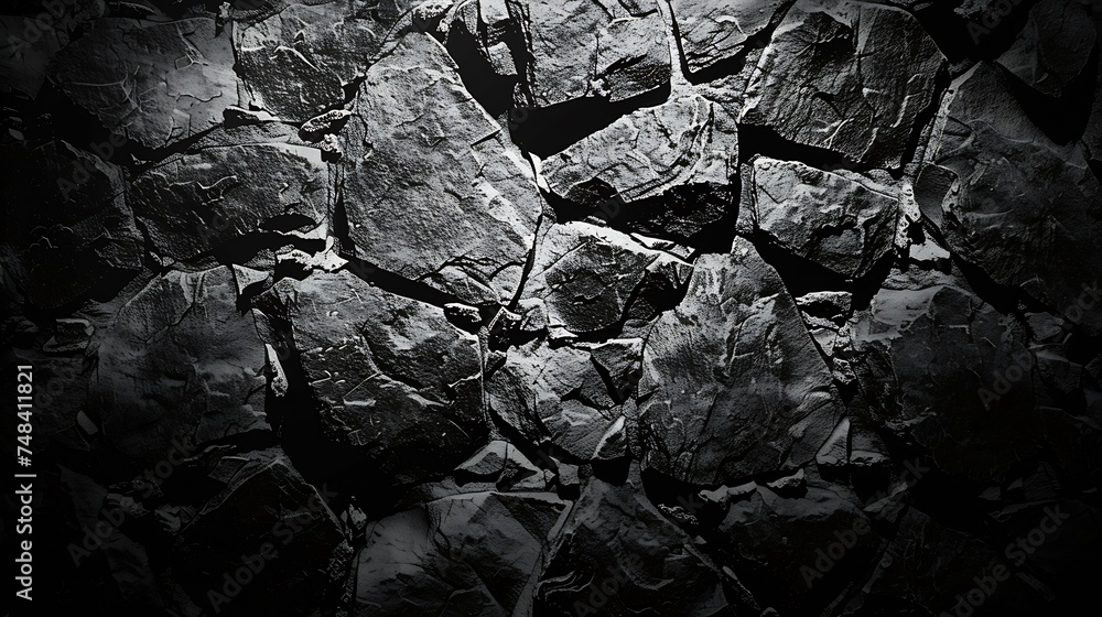 Aufkleber black and white grunge rock texture dark stone background mountain surface texture closeup it looks 