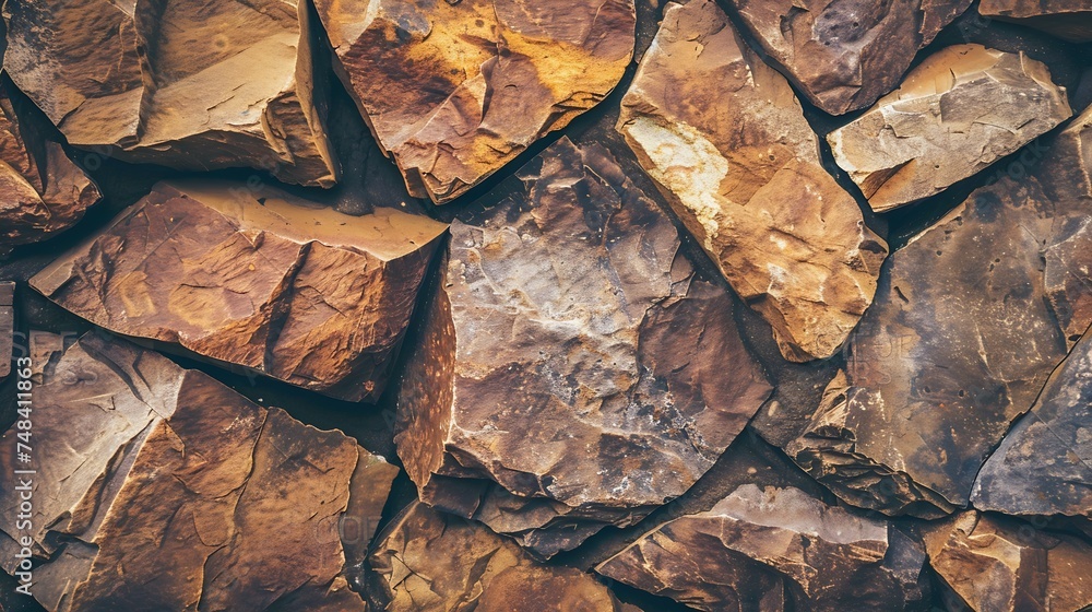 Poster brown stone background rock texture mountain surface closeup stone wall wide banner with copy space 